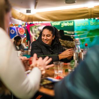 Teacher taking part in craft activity